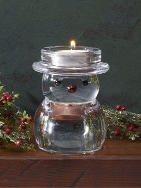Celebrations by Mikasa Rejoice Collection Glass Snowman Tealight Candle Holder